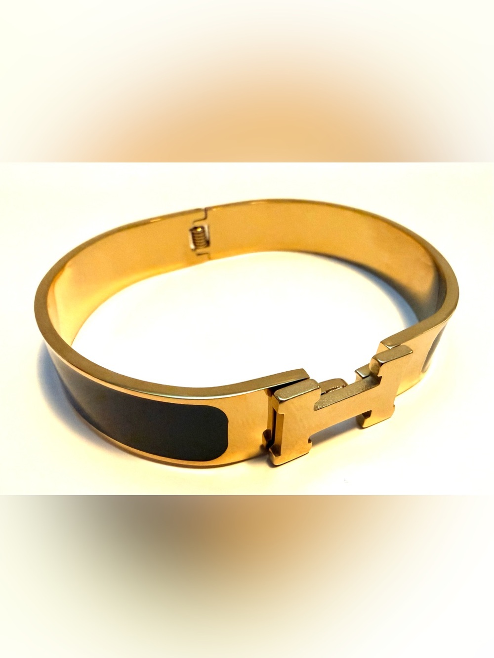 H Black Enamel Bracelet in Gold